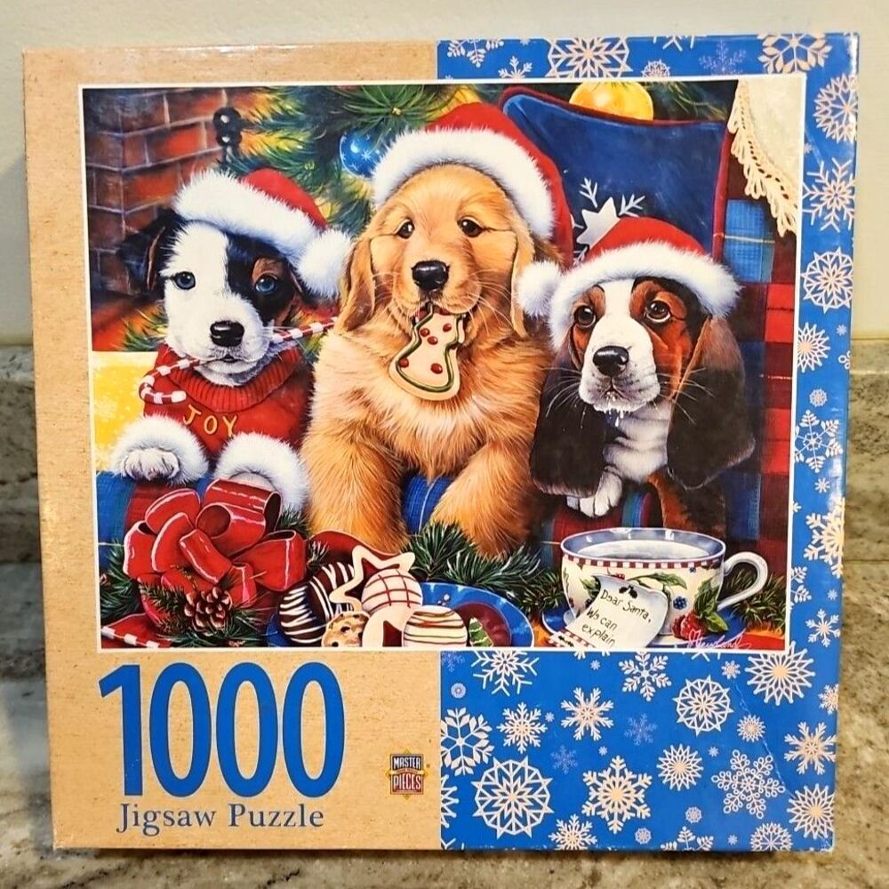 "Santa Paws" 1000pc jigsaw puzzles master pieces 30x24 Complete In Box